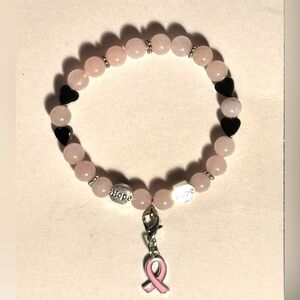 Breast Cancer Awareness HOPE Rose Quartz Bracelet. Comes with  2 Charm Options.